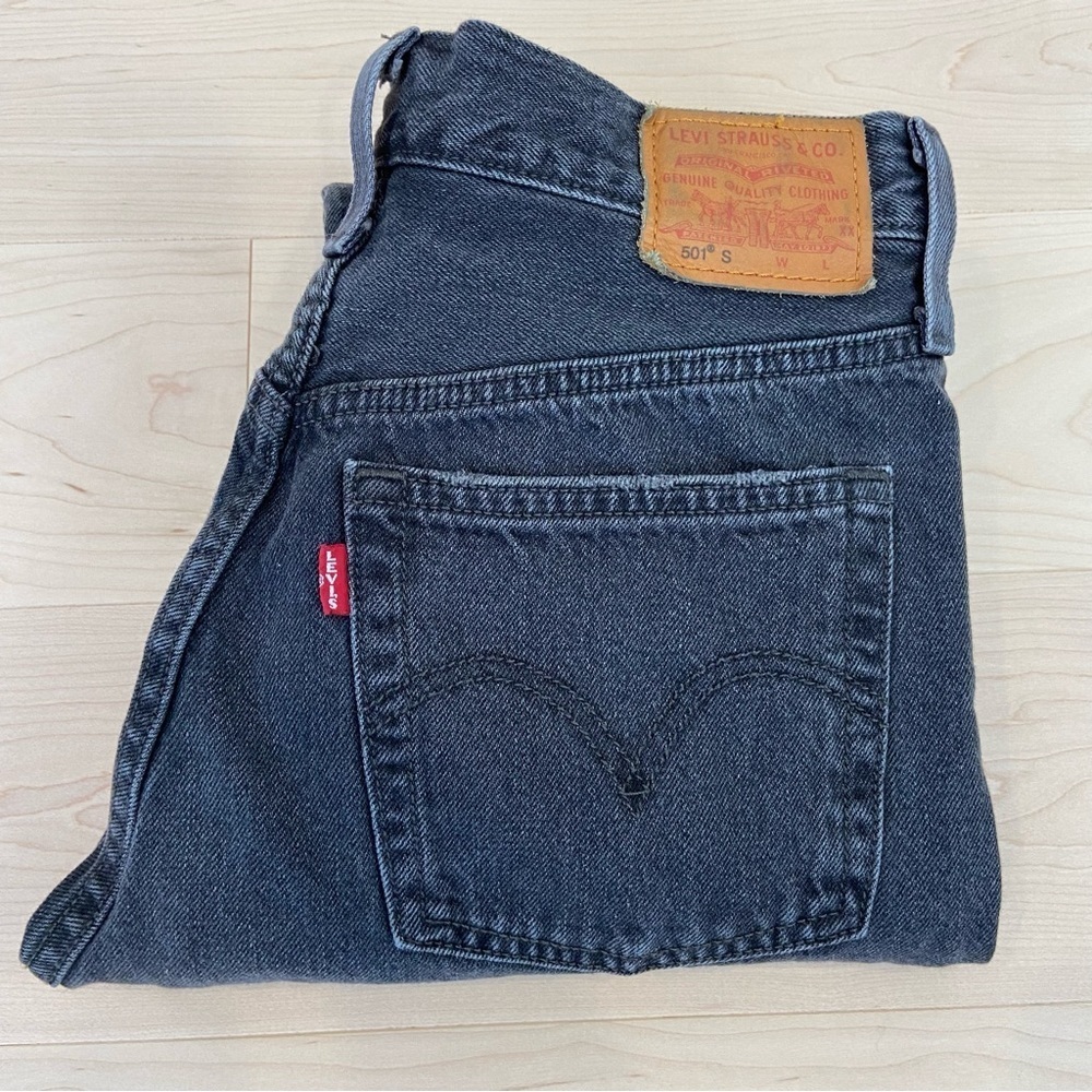 Levis 501 premium jeans black button fly ripped knees high rise waist size 25 - Picture 5 of 12